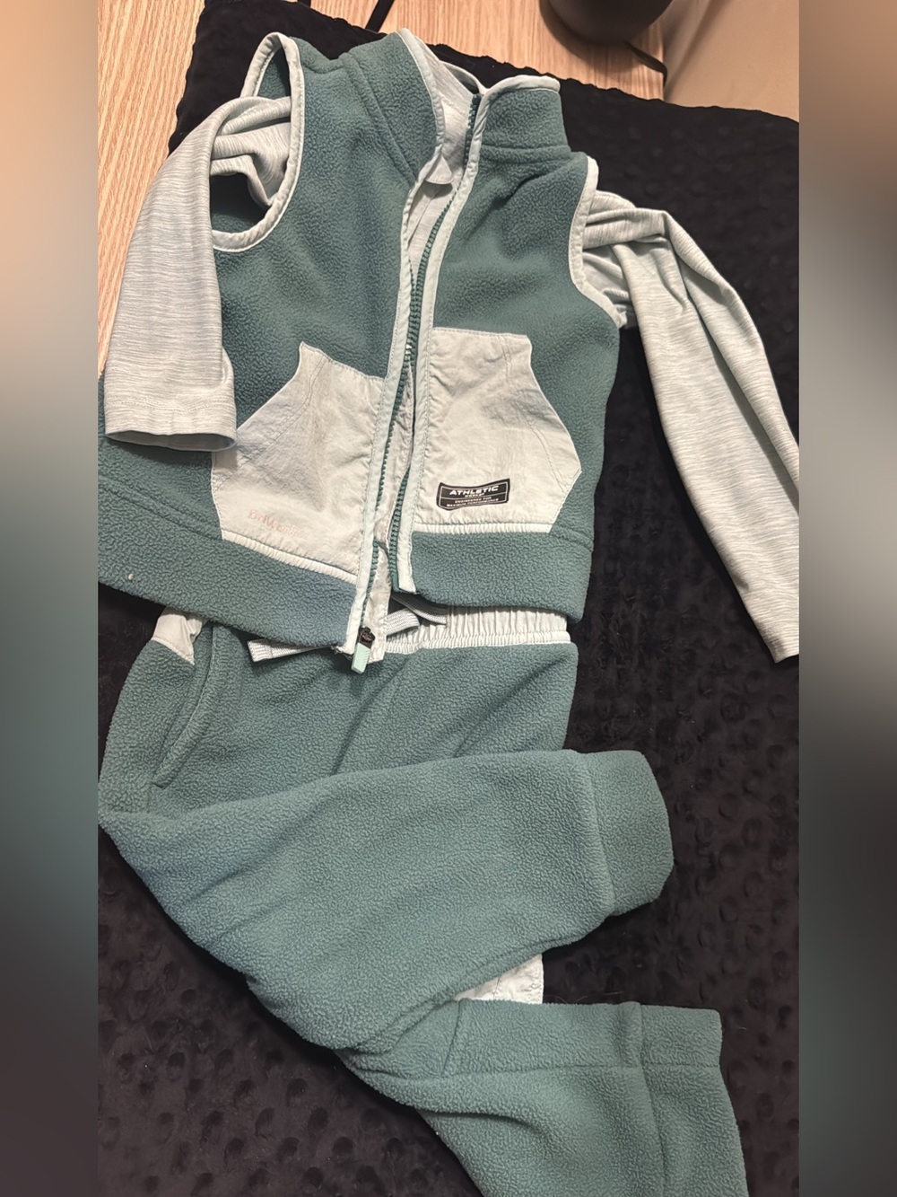 Kids Fleece set! Undershirt, Vest Bottoms in Sage Green